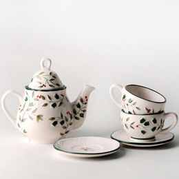Mugs 1 Set Ceramic Tableware Anaglyph Hand-painted Holly Berries Coffee Cup And Plate
