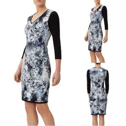 Fashion Formal Dress Women Elegant Sexy Tight Half Sleeve Print Splice V-Neck Office Evening Party Dresses Sukienka Casual