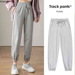 Trend Ins Harajuku Casual Pants Hong Kong Wind Thin Joker Loose Toe Solid Color Girls Gray Sweatpants Women Y211115
