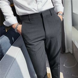 Classic Striped Business Dress Pants Men's Slim-fit Suit Pants Korean Office Social Wedding Casual Trousers Pantalon Homme 210527