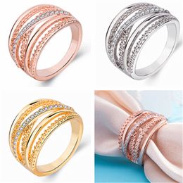 Womens Rings Crystal Jewelry Fashion Rose Gold Multi silk ring Cluster For Female Band styles