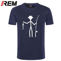Cool Funny T-Shirt Men High Quality Tees Men's Fisherman Stick Figure Holding Fish Bones Cotton Short Sleeve T Shirts G1222