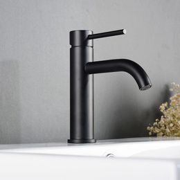 Brushed Gold/Black Bathroom Washbasin Cold and H Water Mixer Tap Deck Mounted Single Hole Basin Faucet