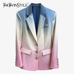 TWOTYLE Patchwork Hit Color Blazer For Women Notched Long Sleeve Casual Blazers Female Autumn Fashion Clothing 211006