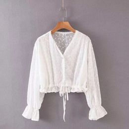 Women Beige White V-neck Long Sleeve Loose Solid Lace Blouse Shirt Spring Summer Button B0482 210514