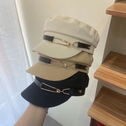 Berets Girl Navy Hat Metal Button Octagonal Caps Elegant Duck Tongue Hats Autumn and Winter