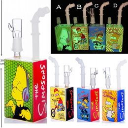 8.2 inch Colorful Cartoon Hitman Juice Liquid Square Box Glass Water Bong Smoking Hookah 14.4 mm Male