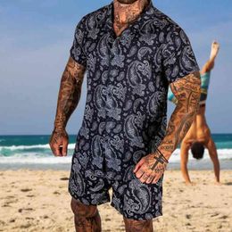 Men Hawaiian 3D Sets Printing Summer Short Sleeve Button Shirt Beach Shorts Streetwear Casual Mens Two Pieces Suit G220224