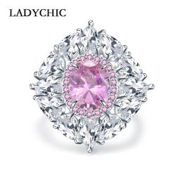 Wedding Rings LADYCHIC Luxury Oval Shape CZ Stone Silver Colour Ring Women Fashion Pink Crystal Jewellery Gift Wholesale LR1078