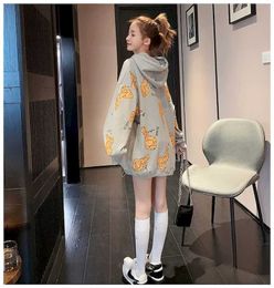 Hooded sweater female Harajuku bf wind thin spring and autumn student Korean loose large size coat chicken leg 210526