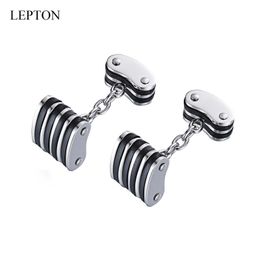 est Chain Stainless Steel Cufflinks Lepton Black & Silver Colour Cufflink for Mens Wedding Groom Business Cuff Links Gifts