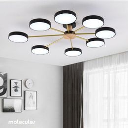 Nordic Modern Minimalist Chandelier Bedroom LED Ceiling Lamp Living Room Personality Macaron Wood Plus Iron Lighting Lights