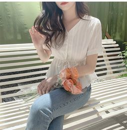 Embroidery Shirt Summer White Blouses Tops femme Casual Women short sleeve Girls Blouse Linen Cotton Lace up Plus Size 210417