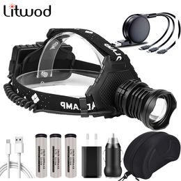 z20 The Most Brightest Led Headlamp Powerbank Zoomable Headlight Head Flashlight Lamp 8000lm 3* 18650 Battery for Fishing & Camping