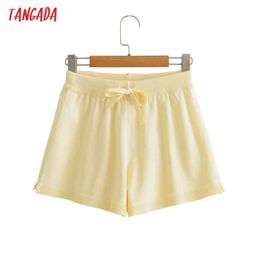 Tangada Summer Women Yellow Knit Shorts Strethy Waist Female Casual Shorts Pantalones BC45 210609