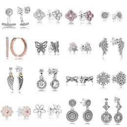 2021 NEW 100% 925 Sterling Silver 290743CZ Earrings Signature Bow Square Drill Love Heart Ear Charm Pandora Beads Fit Original