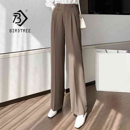Spring Autumn Button Casual Suit Ladies Loose Straight High Waist Wide Leg Trousers Solid Soft Pants B11322P 210416