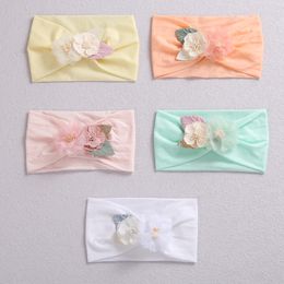 20pc/lot pastel Colour Princess Baby Lace Flower Nylon Headbands Children Girls Floral Turban Head wraps Kids Hair Accessories