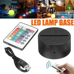 2 pcs Black Acrylic 3D LED Lamp Base Table Night Light Bases LEDs 7 Color-Adjust ABS USB Remote Control Lighting Accessories Home Decor