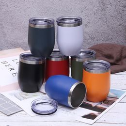 Stainless Steel Insulated Cup Double Layer Vacuum U-shaped Wine Cups Solid Colour 12oz Coffee Mug with Lid 6 Colours T500857