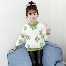 Girls Sweater Baby's Coat Outwear 2021 Luxury Design Plus Velvet Thicken Warm Winter Autumn Knitting Children's Clothing Y1024