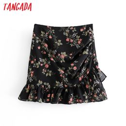 Women Floral Print Ruffles Skirt Faldas Mujer Vintage Back Zipper Chic Mini Skirts 6M7 210416