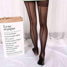 1 pair Stylish Retro Sexy Jacquard Backside Line English Love Letter Tattoo Tights Tigh Women Lady Girl Stockings Pantyhose Y1130