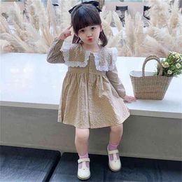 Spring Arrival Girls Long Sleeve Plaid Dress Kids Korean Design Dresses 210528