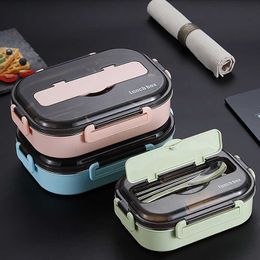 Portable 304 Stainless Steel Lunch Box Japanese Style Compartment Bento Kitchen Leakproof Food Storage Container 210709