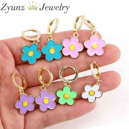 5 Pairs, Colourful Enamel Flower for Women Girls Fashion Jewellery Earrings Huggie Earring Pendientes