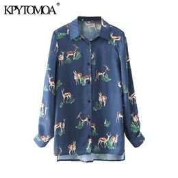 Women Fashion Animal Print Asymmetrical Blouses Long Sleeve Side Vents Female Shirts Blusas Chic Tops 210420