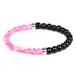 Fashion 6MM Shiny Beaded Bracelet Black Red Green Yellow Gray Pink Blue Women Beads Elastic Bracelet Party Jewelry Gifts