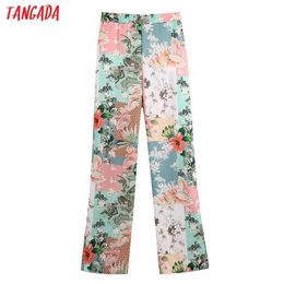 Tangada Women Fashion Patchwork Floral Print Summer Pants Vintage High Elastic Waist Pockets Female Trousers Mujer BE83 210609