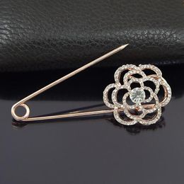 Pins, Brooches Luxury Full Rhinestone Camellia For Women Crystal Rose Flower Brooch Pins Man Accessories Jewellery