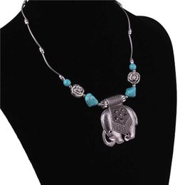 women's Animal elephant Tibetan silver turquoise Pendant Necklaces fashion gift national style women DIY necklace pendants