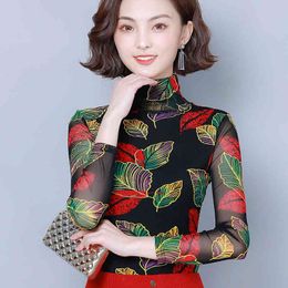 Blusas Mujer Autumn Clothes Long Sleeve Floral Women Blouse and Tops Casual Slim Printed Pullover Shirt 7511 50 210508