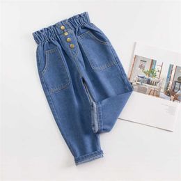 Summer Autumn Baby/Toddler Front Pocket Design Highwaist Jeans Bottoms for Baby Boy and Girl Kids Clothes 210528