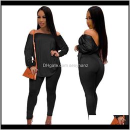 Two Womens Clothing Apparel Drop Delivery 2021 Women Matching Set Outfit 2 Piece Sets Dress Casual Off Shoulder Loose Open Back Blouse Fashio