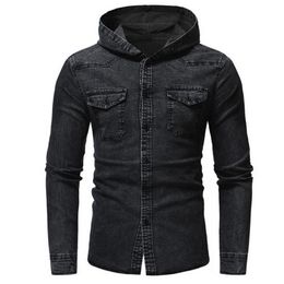 Buy Denim Hooded Shirt Men Online 