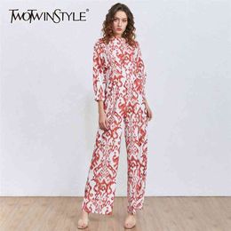 Casual Printed Jumpsuit Female Long Sleeve High Waist Wide Leg Jumpsuits Women Fashion Clothes Spring 210521