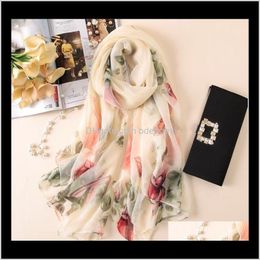 Wraps Hats, Scarves & Gloves Fashion Aessories Drop Delivery 2021 Plain Weave Printed Travel Vacation Sunscreen Silk Ladies Elegant Scarf Gc1