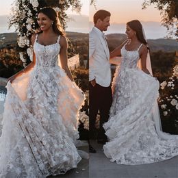Charming Wedding Dress Lace Appliques Wide Straps Bridal Gowns Scoop Back Zipper Sleeveless Sweep Train Robe de mariee