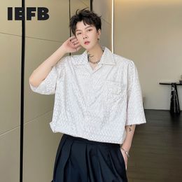 IEFB Summer Light Colour Changing Fabric Wavy Pattern Loose Men's Short Sleeve Shirt Oversized Shirts For Mens Korean 9Y7714 210524