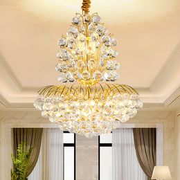 American Modern Golden Crystal Chandeliers Lights Fixture LED European A Class K9 Crystal Chandelier Classic Luxurious Hanging Lamps Home Indoor Lighting