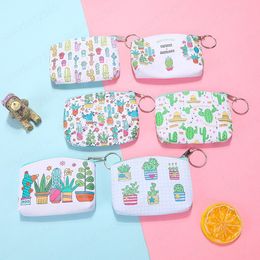 Pu Leather Coin Purses Women Small Wallet Cactus Print Ladies Change Purse Child Girl Mini Zipper Pouch Key Holder Coin Bags