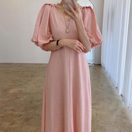 [EWQ] Korea chic Puff Sleeve loose casual ladies robe summer product printed dress trendy clothing Vestido 210423