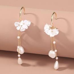 Dangle & Chandelier Elegant Tassel White Flowers Imitation Pearl Drop Earrings Women Jewellery