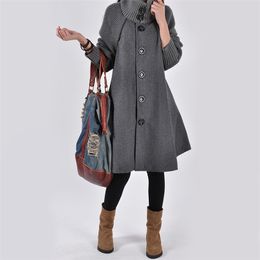Autumn Winter Women's Coat Long Loose Plus Size Maternity Pregnancy Cloak Female High Neck Knitted Sleeve Jackets 211110