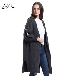 H.SA Women Cardigans Latern Sleeve Split Long Cashmere Jumper V neck Knitted Wear Spring Autumn sudaderas Poncho Sweaters 210417