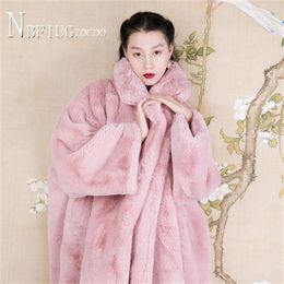 Women's Fur & Faux Pink Black Grey Colours Thick Warm Women Coat M-XL Long Style Female Plush Overcoat